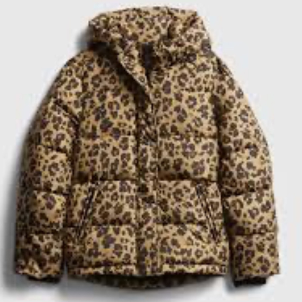 Gap upcycled midweight leopard puffer size XS